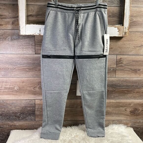 RING OF FIRE Mens Victory Textured Heat Joggers Heather Gray Size Large NWT - Picture 2 of 11